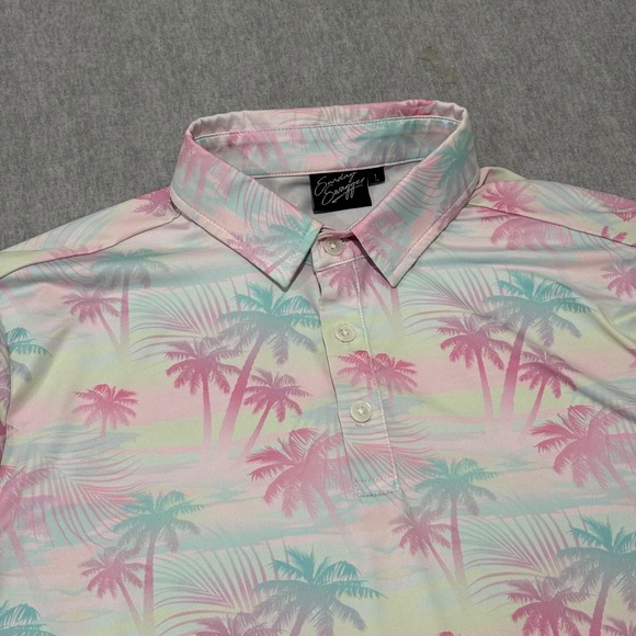 Sunday Swagger Other - Sunday Swagger Mens Large Pastel Palm Tree‎ Golf Polo Shirt Pink Mint Green L